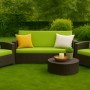 Gartenmöbel-Set mit 3-Sitzer Sofa und Sessel, grüne Kissen "Lemon", ideal für Terrasse und Garten.