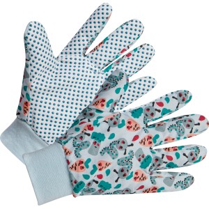 Kinderhandschuhe Wurm Blau Gr. 5, Gartenhandschuhe mit Muster für Kinder.