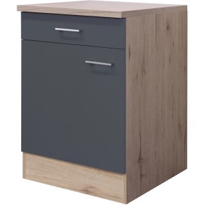 Flex-Well Unterschrank Morena, 60 cm, Basaltgrau/San Remo Eiche, mit Schublade und Tür.