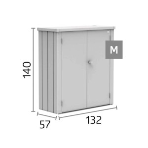Biohort Terrassenschrank Romeo M, Silber-Metallic, mit zwei Türen und Maßen 140x132x57 cm. Ideal für Garten & Balkon.