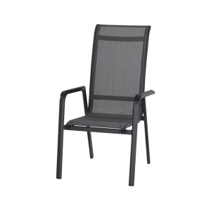 Siena Garden Stapelsessel Tesoro, anthrazitfarben, mit hoher Rückenlehne und Aluminiumgestell.