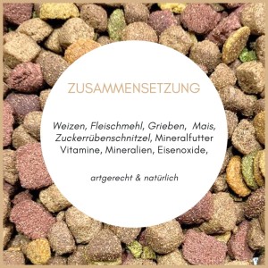Supravit Mix Super Hundetrockenfutter: Nahaufnahme von verschiedenfarbigen Kroketten. Details zur ausgewogenen Zusammensetzung.