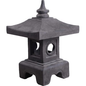 Schwarzbraune Gartenfigur Pagode, 52 cm, aus Fibreclay für Garten und Terrasse.