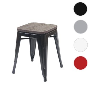 Schwarzer MCW Hocker A73 mit Holz-Sitzfläche, Metallgestell und Querstreben.