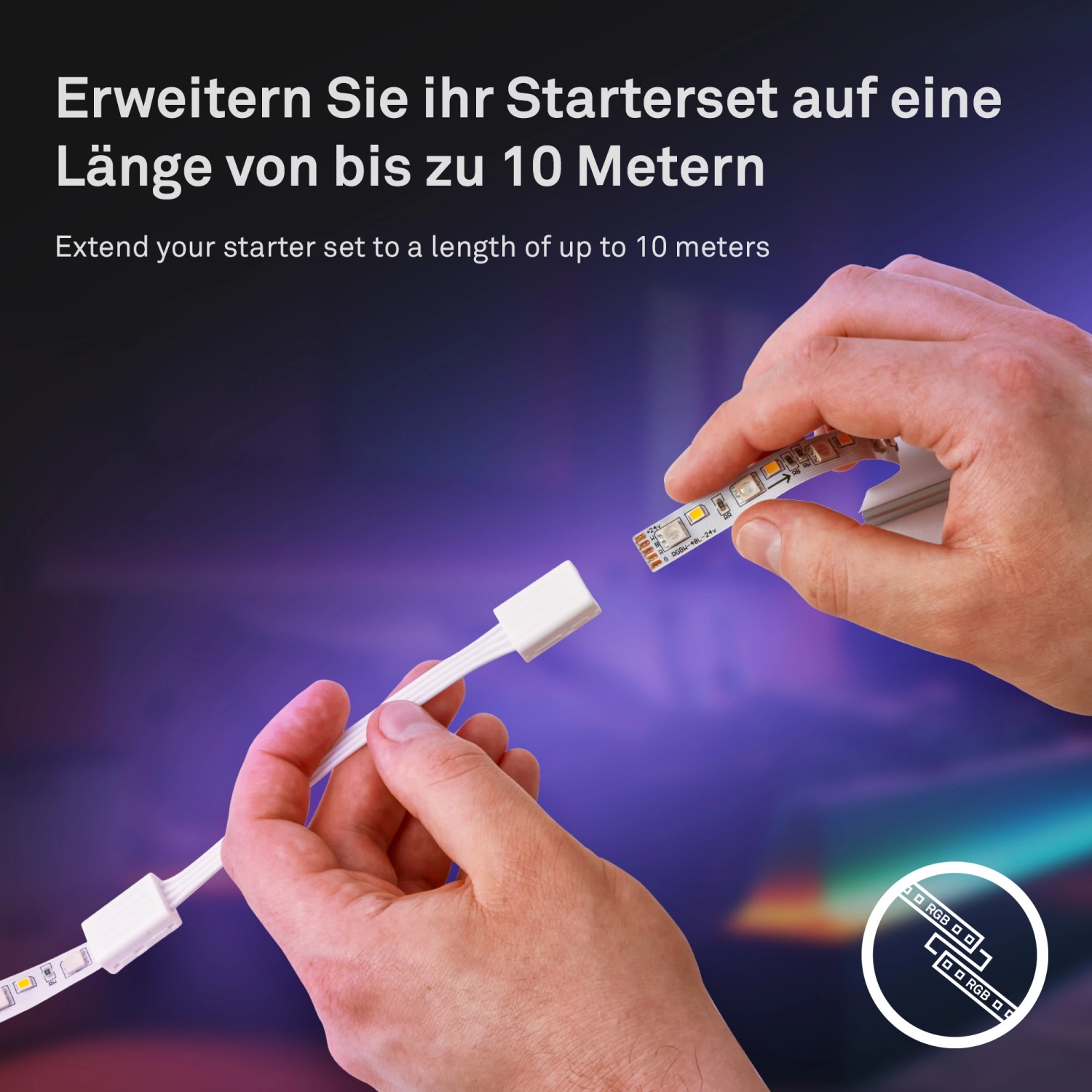 Verbinden von zwei LED-Streifen des Briloner Pimp your Stripe Starter-Sets. RGB/W Funktion.