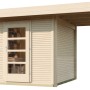 Unbehandeltes Weka Holz-Gartenhaus mit Flachdach und Anbau, 385x316 cm.
