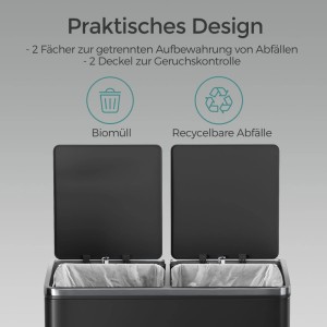 Songmics Mülleimer Pary 2 Fächer x 30 l Schwarz