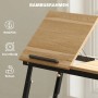 HOMCOM Desktop Monitor Stand aus Bambus und Eiche, mit neigbarer Arbeitsfläche und schwarzer Sicherheitskante.