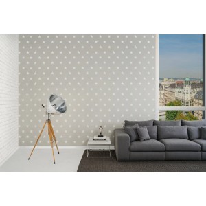 Wohnraum mit Michalsky Vliestapete Stein Weiß metallic mit Sternenmuster.