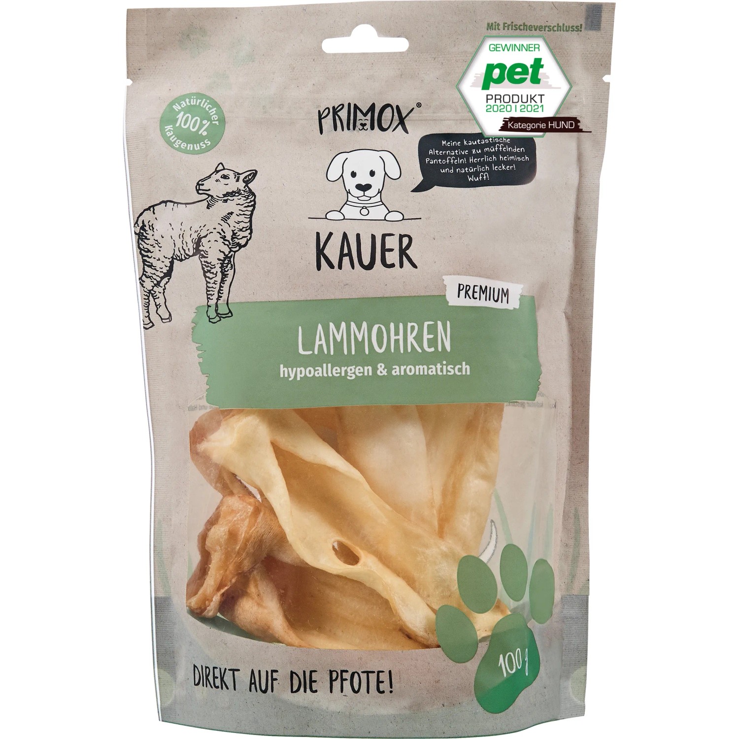 Primox Lammohren, 100g Hunde-Snack. Getrocknete Kauer für Hunde, hypoallergen und aromatisch.