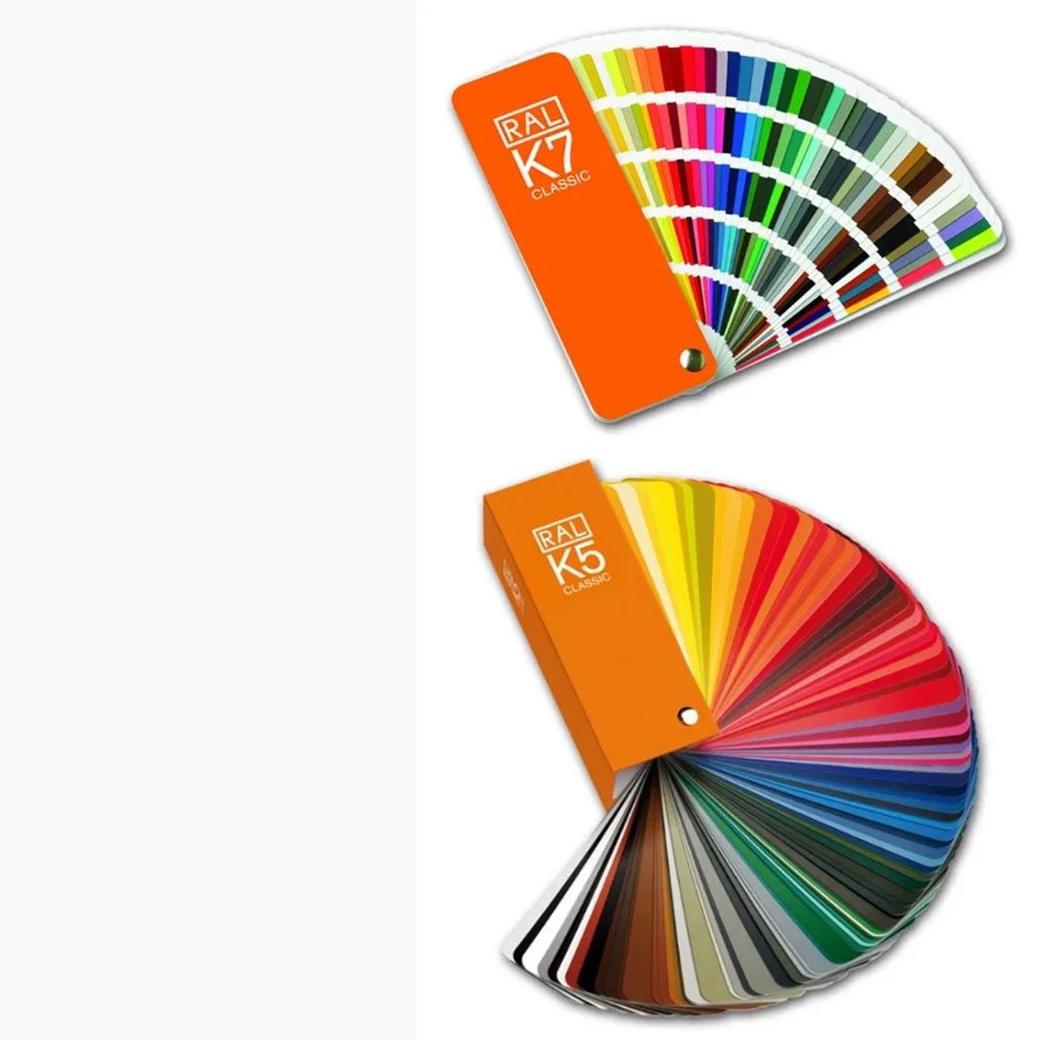 Zwei RAL K5 und K7 Farbfächer mit vielen Farben für die individuelle Gestaltung des Brerra Küchenschranks.