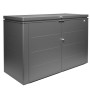 Dunkelgraue Biohort Gartenbox HighBoard 200 aus Metall mit zwei Türen und Schloss. Ideal als Universalbox für Garten, Kissen, Mülltonnen.