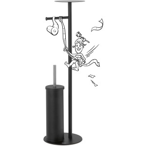 Freistehende, schwarze WC-Bürstengarnitur mit Papierhalter von baliv.