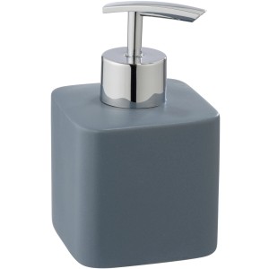 Blauer Wenko Seifenspender Hexa aus Keramik mit Chrom-Pumpe.
