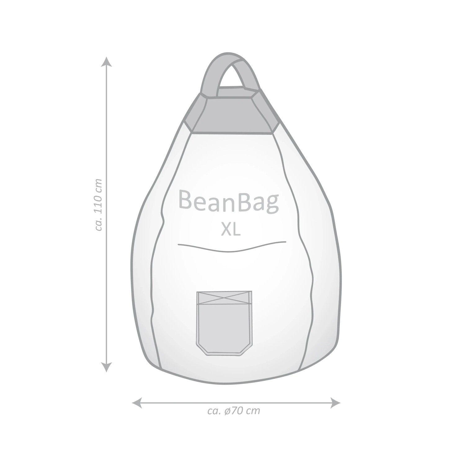 Abbildung eines braunen Sitting Point Sitzsack Jamie (220 l) mit Tragegriff und Seitentasche.