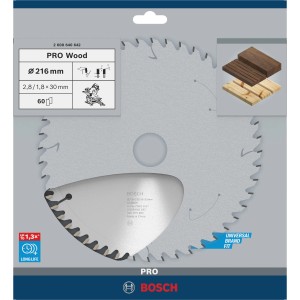 Bosch Kreissägeblatt Optiline Wood, Ø 216 mm, für Kapp- und Gehrungssägen.