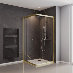 Schulte Dusche Sunny Eckeinstieg mit Schiebetüren Goldoptik Klar 180 x 75-90 cm