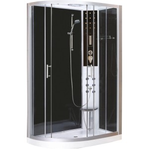 Sanotechnik Komplettduschkabine Vario rechts mit Kopfbrause, Handbrause und Massagedüsen.