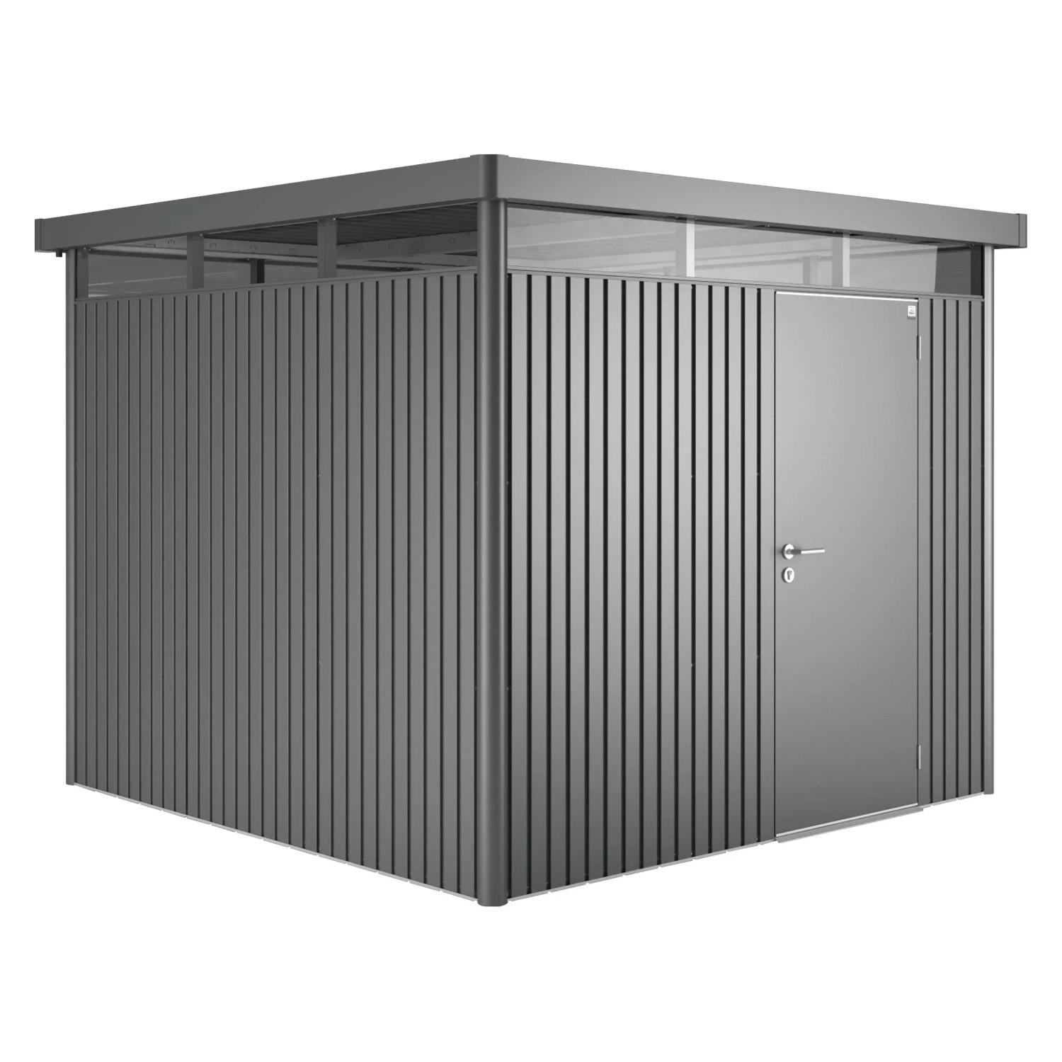 Biohort HighLine Gerätehaus, dunkelgrau-metallic, 4,6 m² mit Einzeltür.