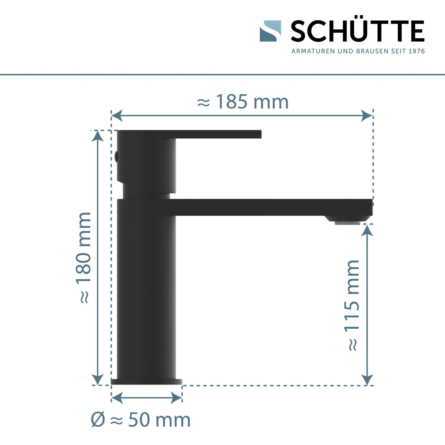 Schütte Waschtischarmatur Manhattan, Schwarz Matt, Maße: Höhe 180mm, Ausladung 185mm.