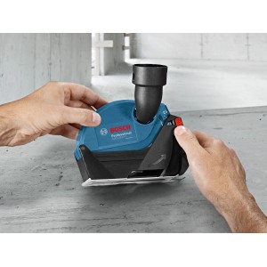 Bosch Professional GDE125EA-T Absaughaube für Winkelschleifer im Einsatz.