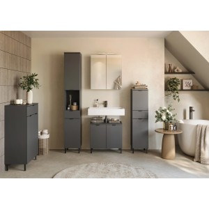 Germania Spiegelschrank Arcena Graphit, 60 cm breit, mit LED-Beleuchtung im Badezimmer.