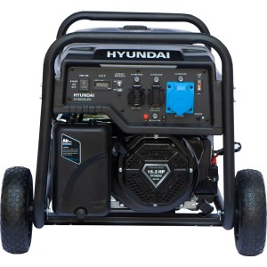 Hyundai Stromerzeuger HY8500LEK mit 8,5 kW Leistung, Benzin-Generator mit Rädern und Stahlrahmen.