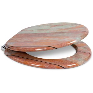 Sanfino WC-Sitz Blue Wood mit Absenkautomatik, Holz-Toilettendeckel im Vintage-Look.
