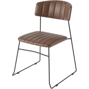 Veba Stapelstuhl Mundo, cognacfarben, mit schwarzem Metallgestell. Gartenstuhl im Industrie-Design.