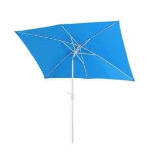 Blauer, neigbarer MCW Sonnenschirm Castellammare 2x3m mit Kurbel und halbierbarem Mast.