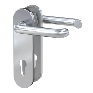 Basi Kurzschild Garnitur ZB 3800 Edelstahl, Türdrücker mit Profilzylinder-Lochung.