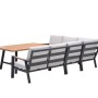 Elati 5-teiliges Lounge Dining Eckset aus anthrazit Aluminium mit Teak-Look Tischplatte und hellen Kissen für Garten & Terrasse.