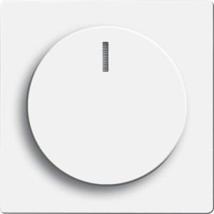 Busch-Jaeger Dimmer Zentralscheibe Carat studioweiß mit Drehknopf und Glimmlampe.