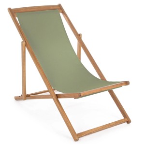 Moosgrüne Sonnenliege Noemi aus Holz und Stoff für Garten und Balkon.