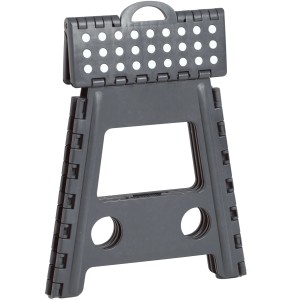 Zusammengeklappter, anthrazitfarbener Zeller Klapphocker aus Kunststoff. Kompakt und leicht zu verstauen.