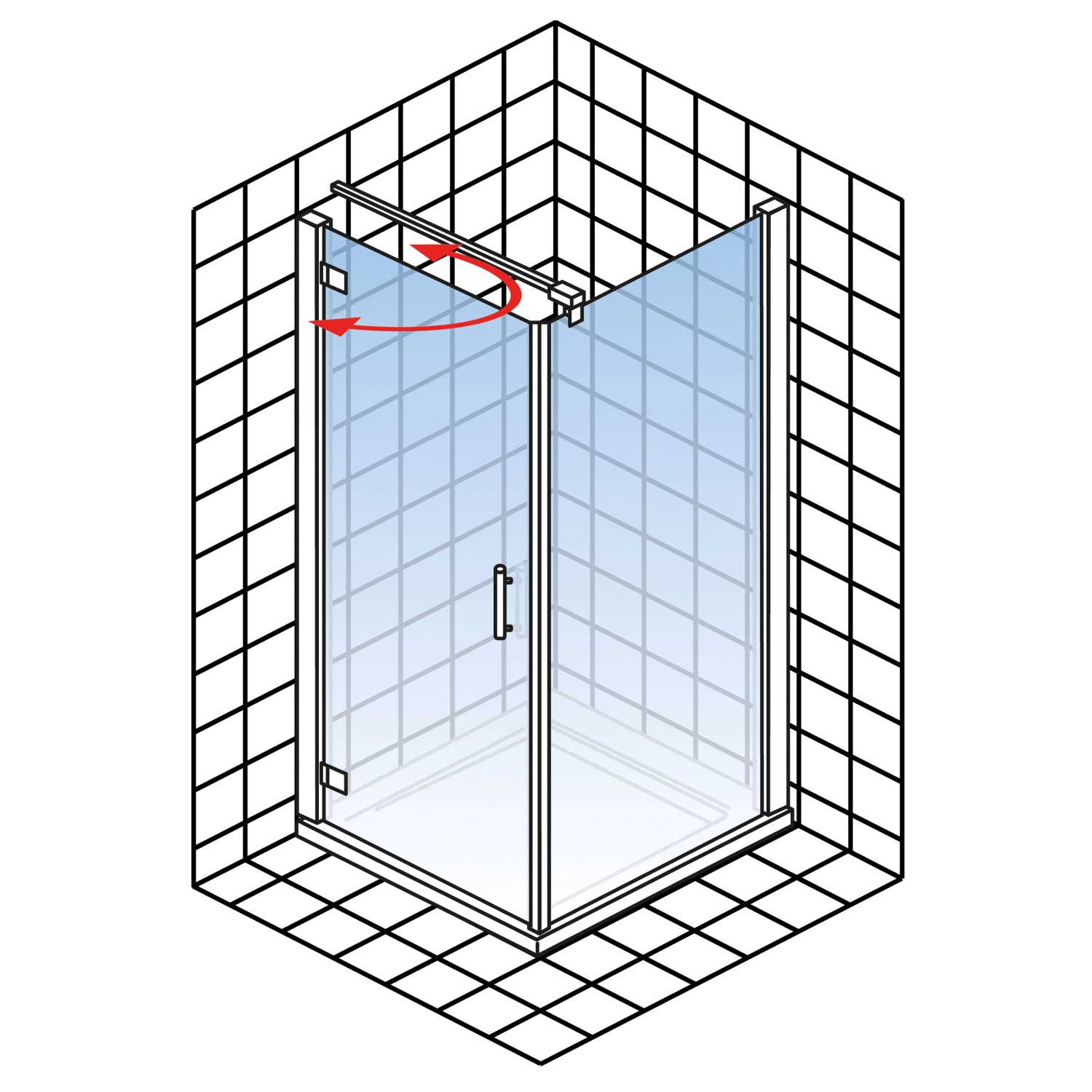 Schulte Drehtür mit Seitenwand Toura, 90x90 cm, Türanschlag links, pendelbar.