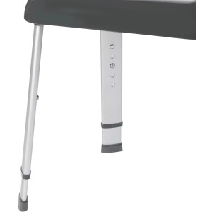 Detailaufnahme: Höhenverstellbarer Wenko Duschhocker Secura Premium in Anthrazit mit Aluminiumbeinen.