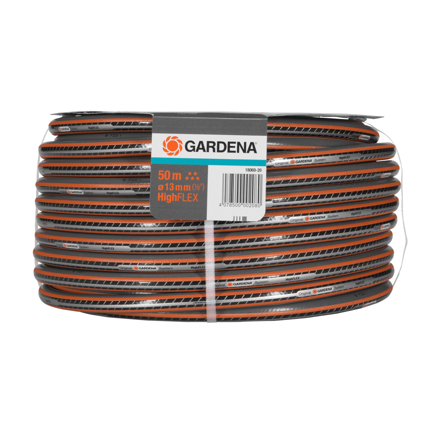 Gardena Comfort High Flex Gartenschlauch, 50 m, 13 mm, aufgerollt.