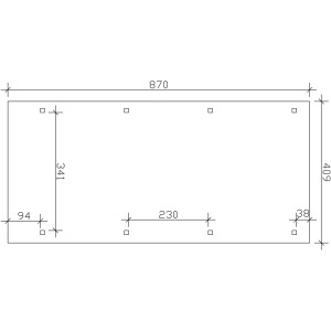Grundrisszeichnung Skan Holz Carport Wendland Eiche hell, Maße 409 x 870 cm.