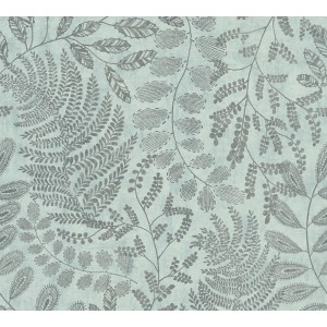 A.S. Création Vliestapete mit Blätter-Motiv in Blau und Silber.