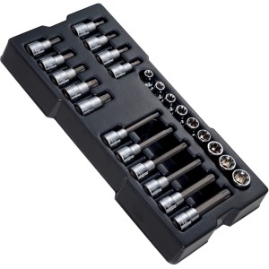 Stanley Bit-Steckschlüssel-Set, 24-teilig, 1/2 Zoll, im schwarzen Modul für Werkstattwagen.
