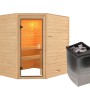 Karibu Elea Sauna Set naturbelassen mit 9 kW Ofen und integrierter Steuerung.