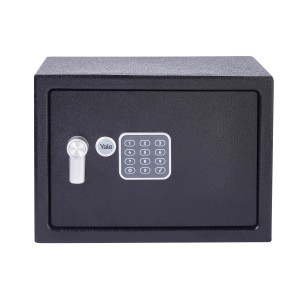 Schwarzer Yale Tresor Value Safe M mit Zahlencode und Schlüsselschloss, 16,3 Liter Volumen.