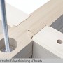 Detailaufnahme der Chalet-Eckverbindung des Skan Holz Gartenhauses Bern 4.