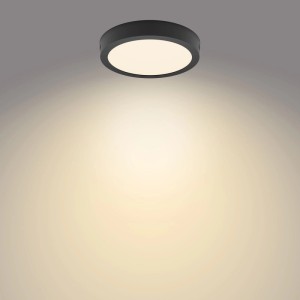 Schwarzer, runder Philips LED-Einbauspot Magneos Slim Surface mit warmweißem Licht.