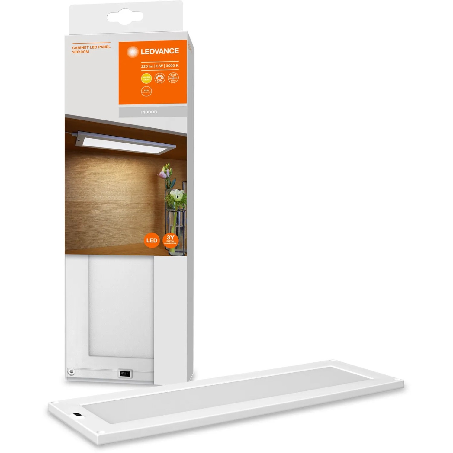 Ledvance LED-Unterbauleuchte Cabinet Panel, 30x10 cm, weiße Niedervoltleuchte mit Bewegungssensor.