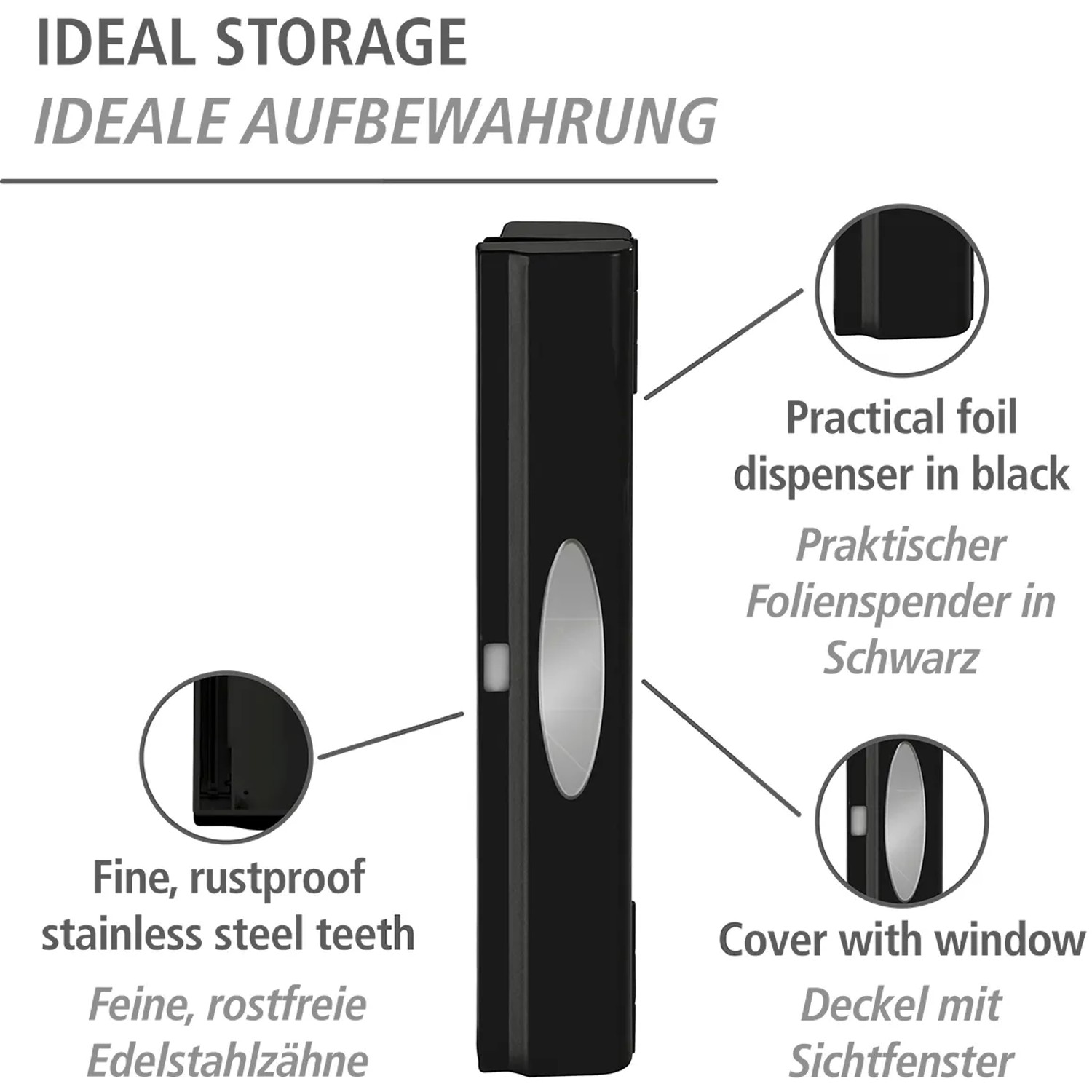 Wenko Folienspender Perfect Cutter Black Outdoor Kitchen, schwarz, mit Sichtfenster und Edelstahlklinge.