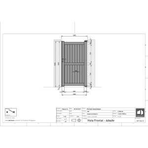 Technische Zeichnung: Hoftor Adaufe Einzeltor, 104,5x183cm, Anthrazit, Maße und Details.