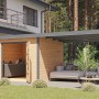 Karibu Gartenhaus Domingo A mit Anbaudach, naturbelassen/grau, 218,5x270x270 cm.