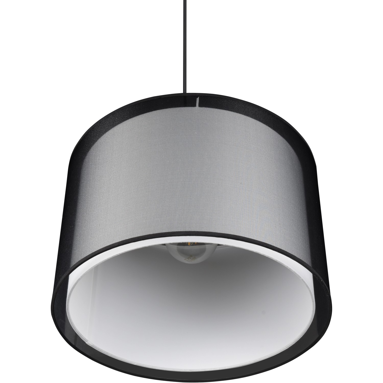 Schwarze Trio Pendelleuchte Burton mit Stoffschirm, 1500x450x450 mm, für Wohn- und Esszimmer.